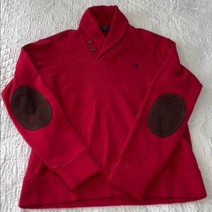 Polo by Ralph Lauren Men's Red Shawl Collar Pullover. Cotton. Elbow pads. Medium